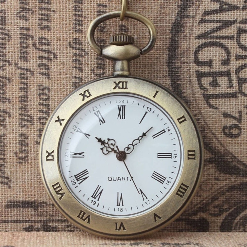 Vintage Bronze Open Face Deco Roman Numerals Pocket Watch NEW Gift